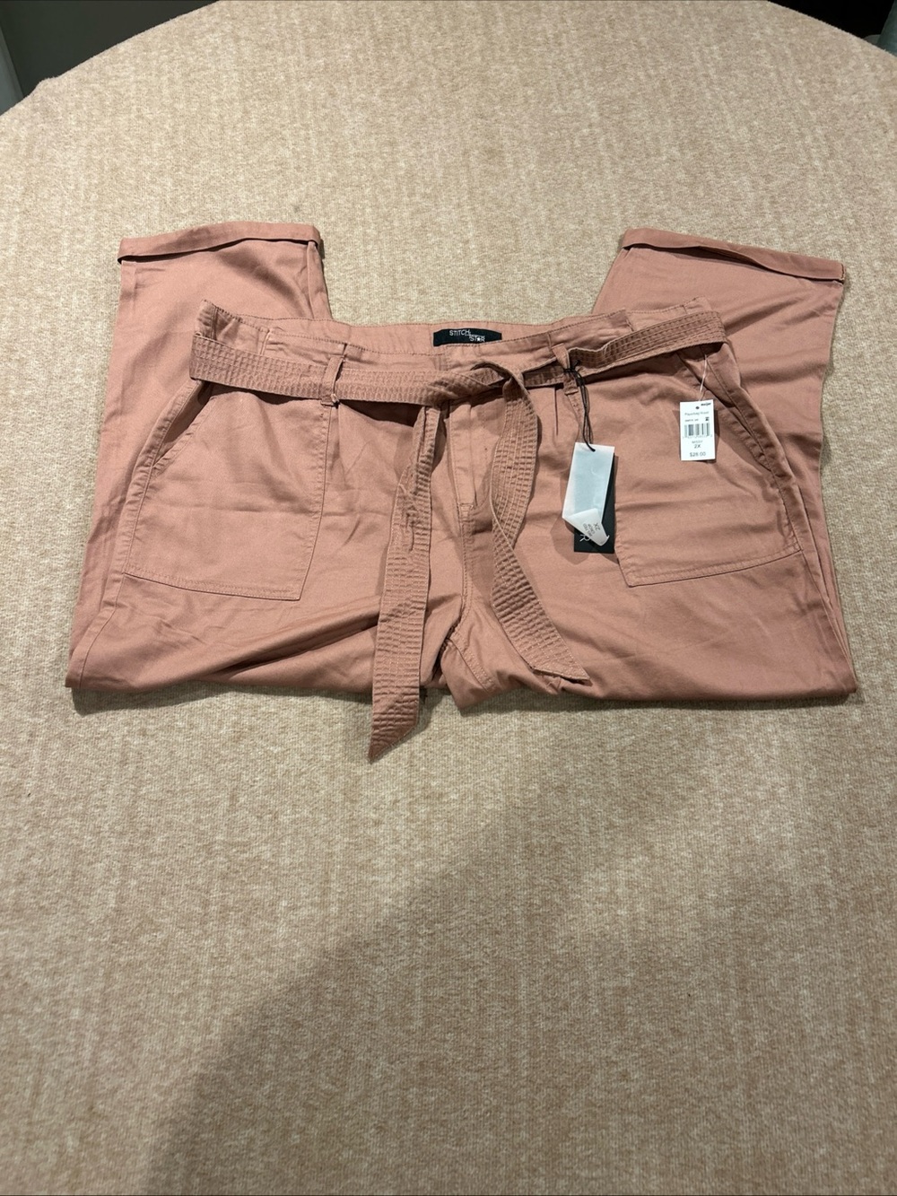 High-Rise Tie-Waist Cargo Pants in Dusty Rose
